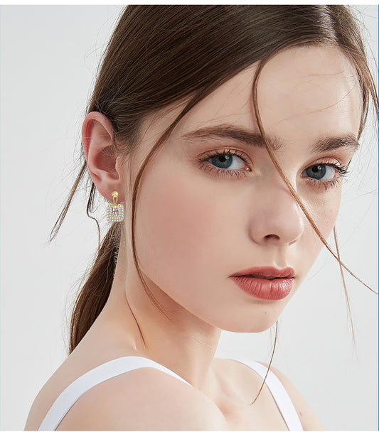 ASN Dazzle Deco Moissanite Square Drop Earrings