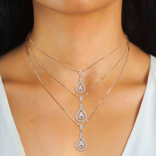ASN Teardrop Symphony Moissanite Halo Pendant - ASN Moissa