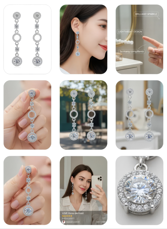 ASN Aurora Orbit Moissanite Halo Drop Earrings