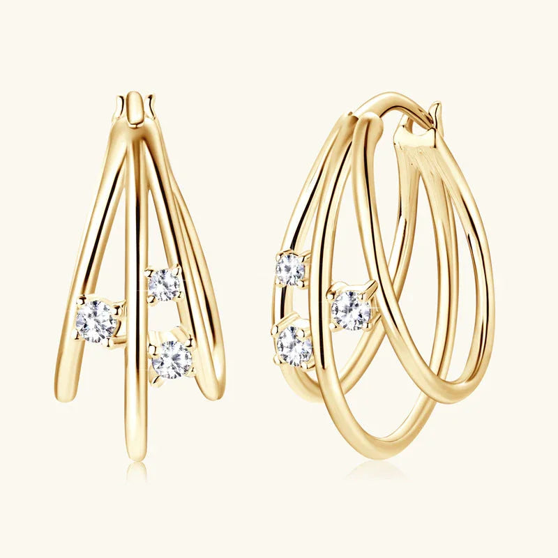 ASN Triple Hoop Design Moissanite Earrings - ASN Moissa
