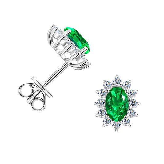 ASN Regal Oval Emerald Halo Stud Earrings