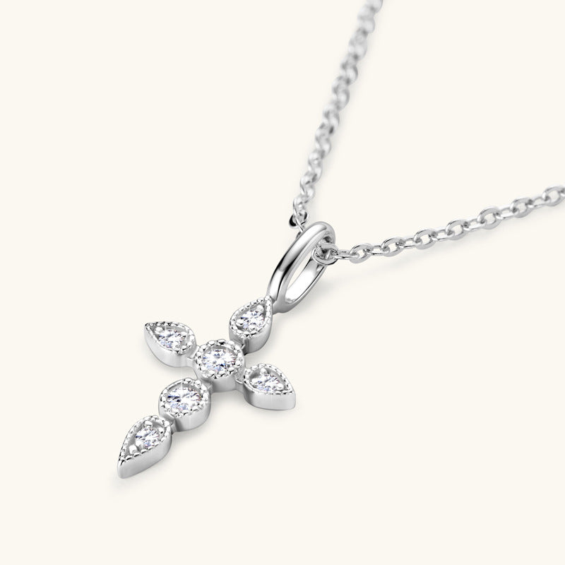 ASN Fleur Cross Moissanite Pendant Necklace - ASN Moissa