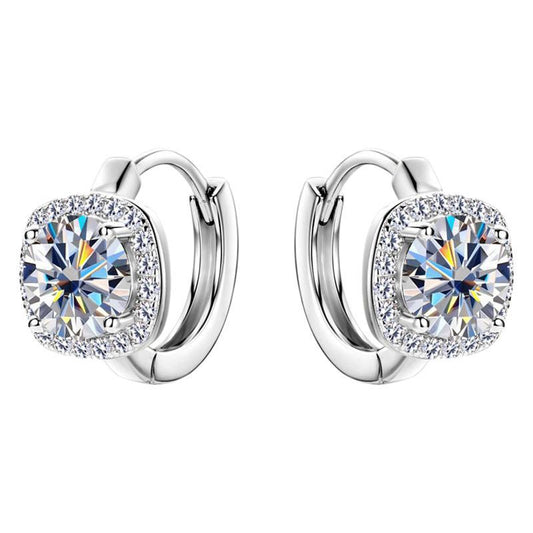 ASN Radiant Halo Moissanite Cushion Huggie Earrings
