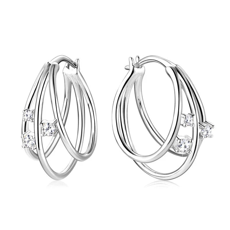 ASN Triple Hoop Design Moissanite Earrings - ASN Moissa