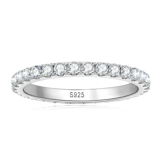 Sterling silver S925 eternity band with round cubic zirconia stones