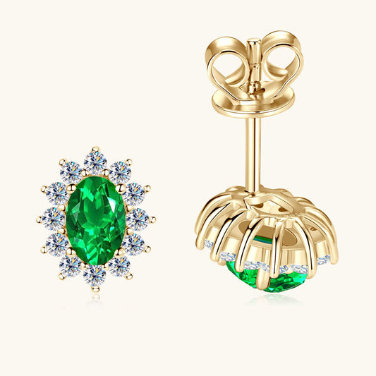 ASN Regal Oval Emerald Halo Stud Earrings
