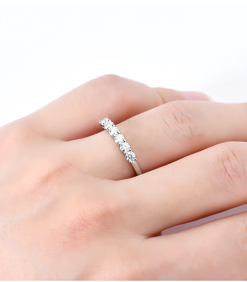 ASN Seven Gleam Pure Silver Moissanite Ring - ASN Moissa