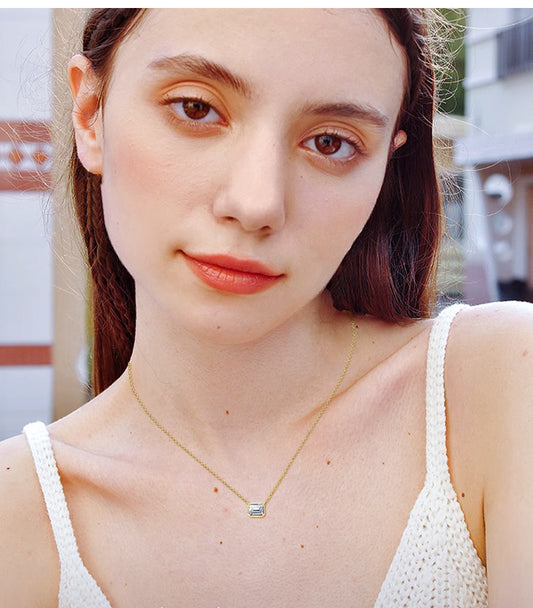 ASN Emerald Moissanite Bezel Pendant Necklace