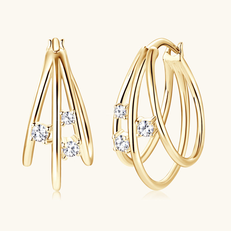 ASN Triple Hoop Design Moissanite Earrings - ASN Moissa
