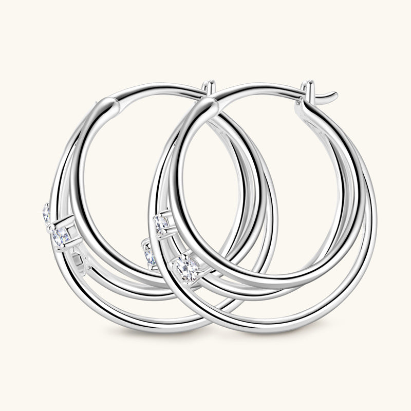 ASN Triple Hoop Design Moissanite Earrings - ASN Moissa