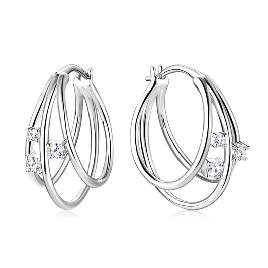 ASN Triple Hoop Design Moissanite Earrings