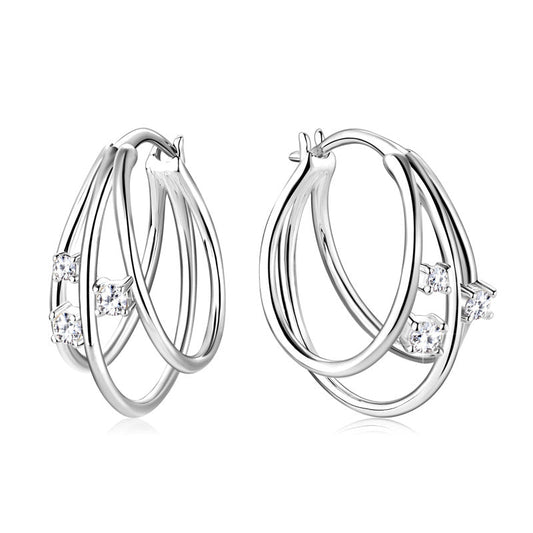 ASN Triple Hoop Design Moissanite Earrings - ASN Moissa