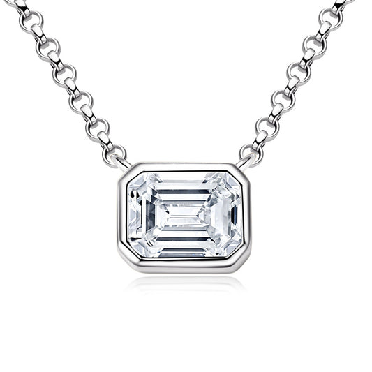 ASN Emerald Moissanite Bezel Pendant Necklace