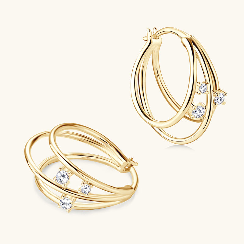 ASN Triple Hoop Design Moissanite Earrings - ASN Moissa
