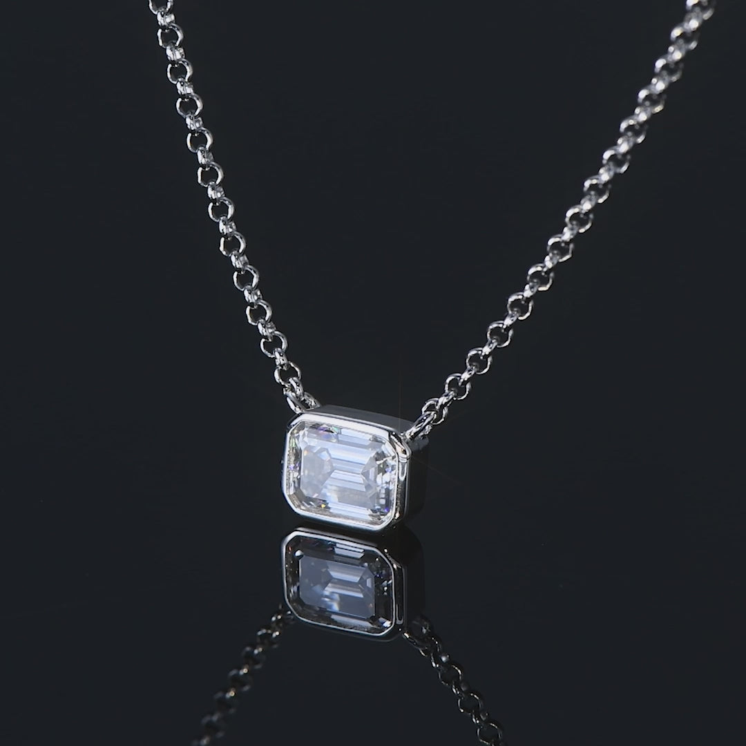 ASN Emerald Moissanite Bezel Pendant Necklace