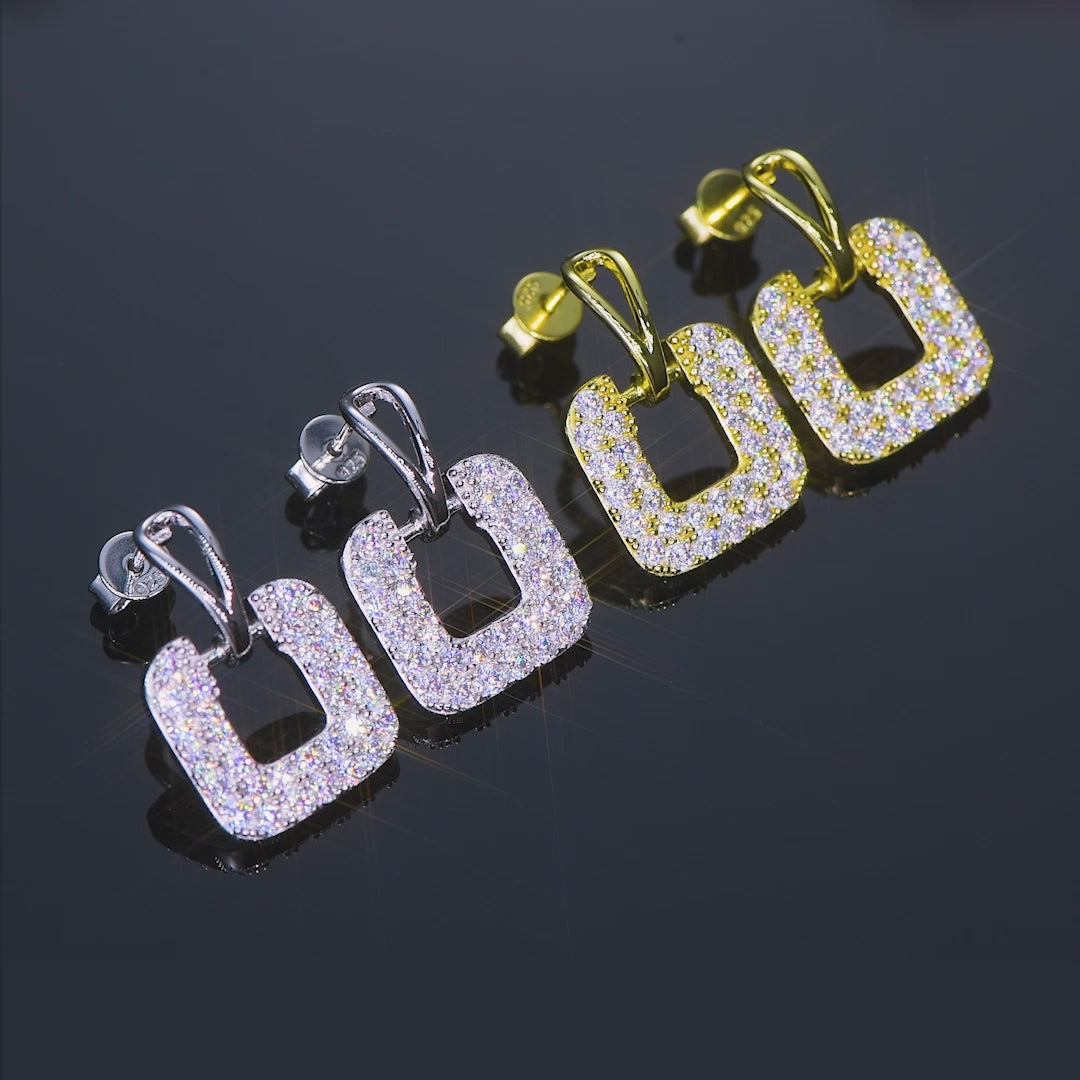 ASN Dazzle Deco Moissanite Square Drop Earrings