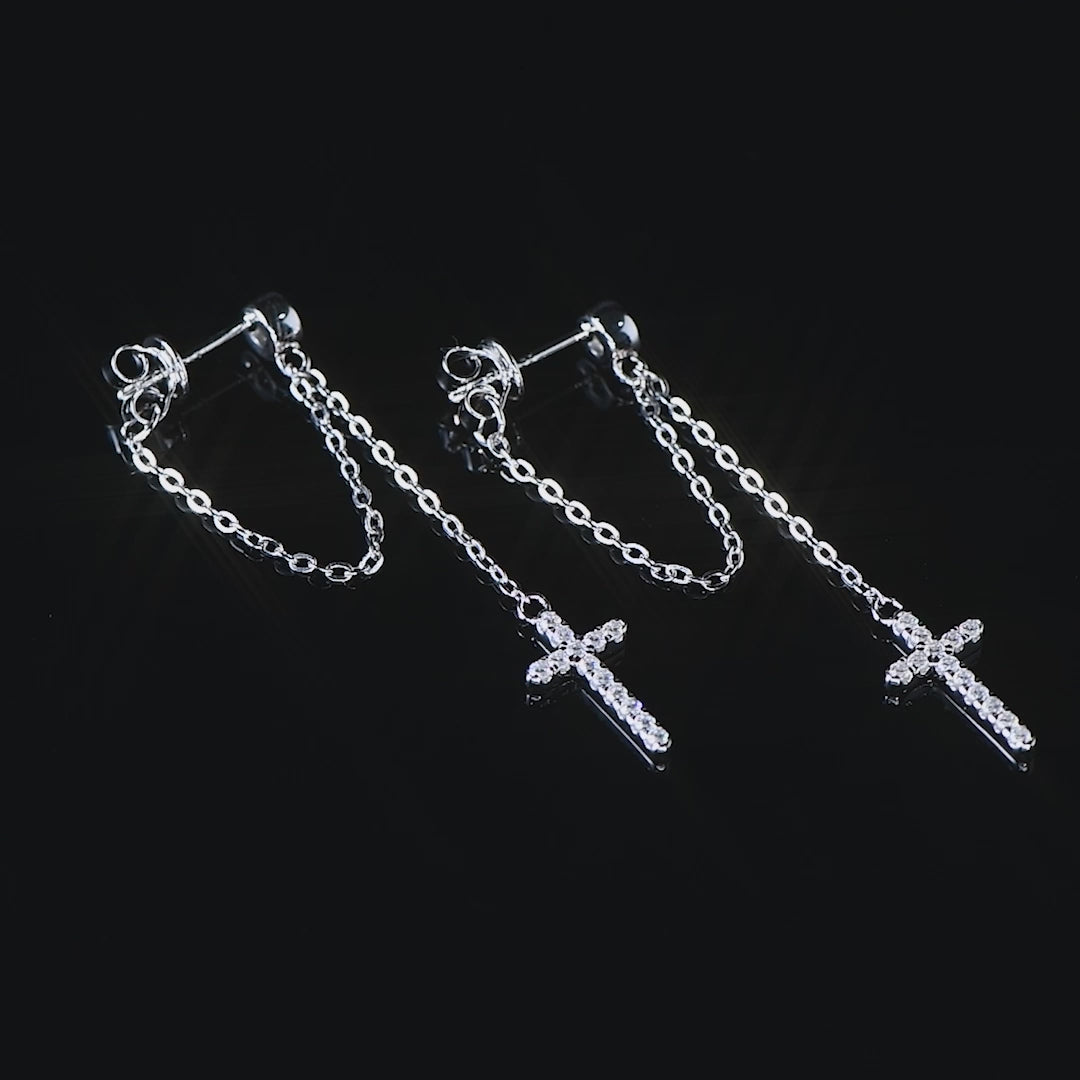 ASN Faith & Shine Moissanite Cross Chain Earrings