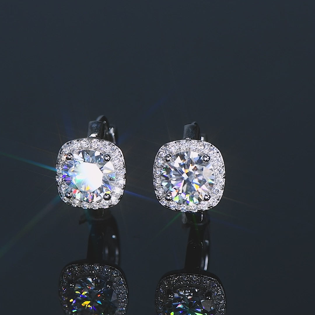 ASN Radiant Halo Moissanite Cushion Huggie Earrings