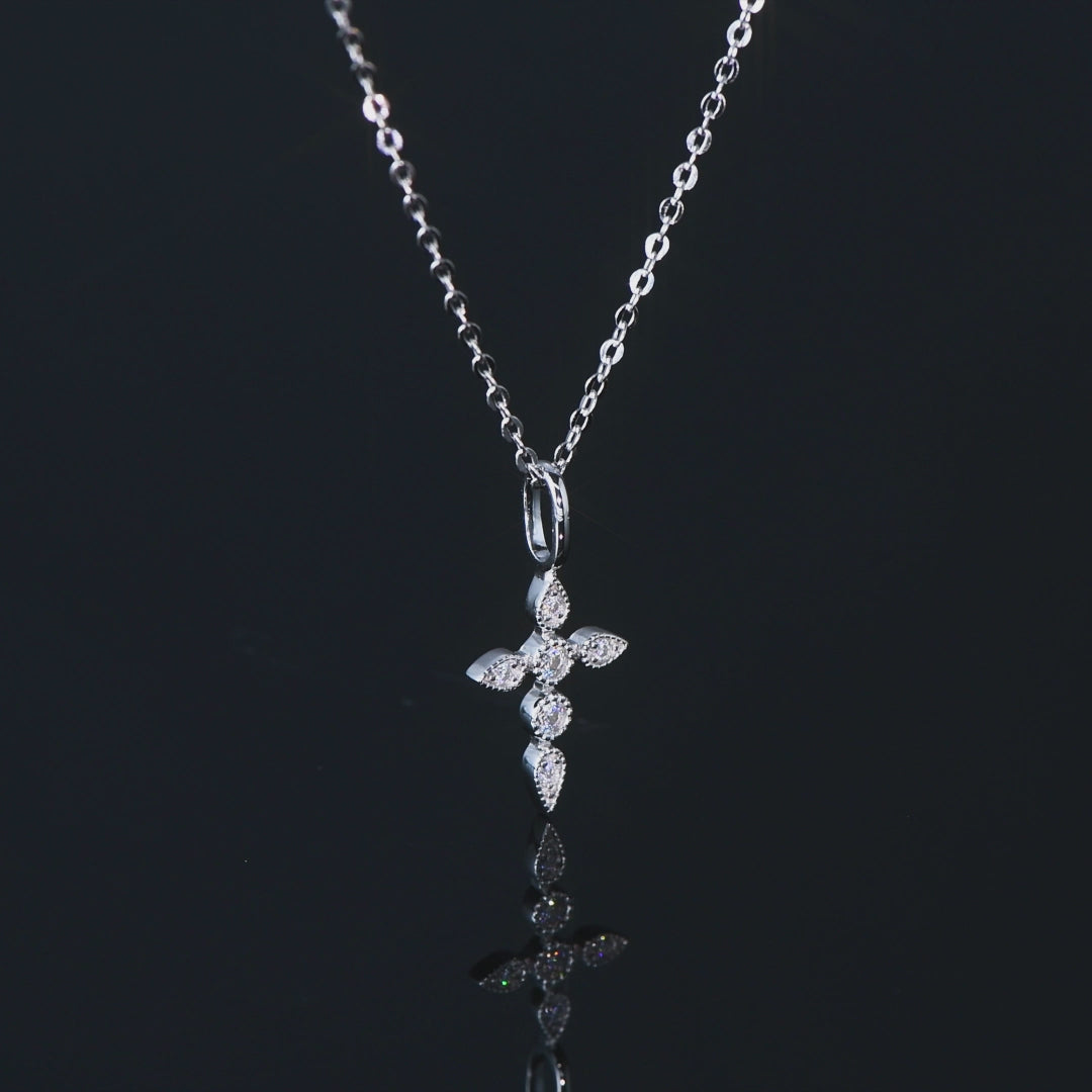 ASN Fleur Cross Moissanite Pendant Necklace