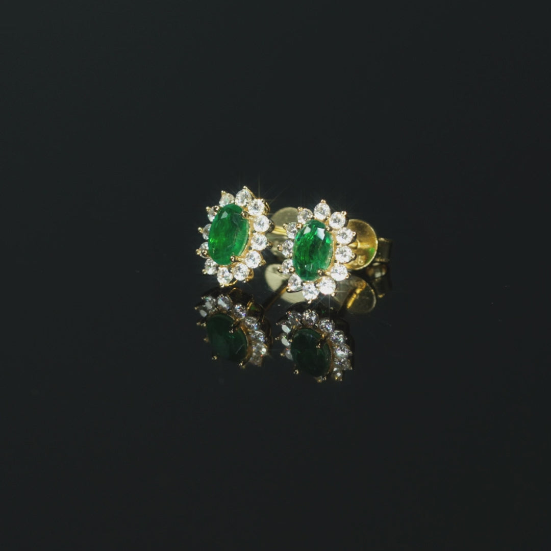 ASN Regal Oval Emerald Halo Stud Earrings